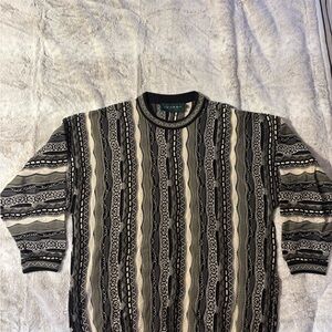 Tundra Men's Black and Cream Striped Crewneck Sweater